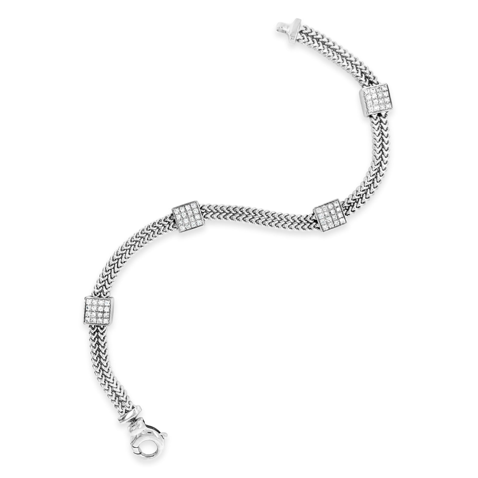 Diamond Square Station Bracelet -14K gold weighing 17.1 grams - 64 round diamonds totaling .50 carats