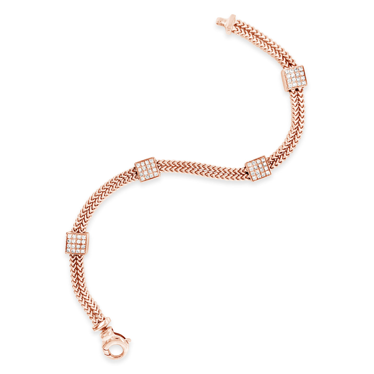 Diamond Square Station Bracelet -14K gold weighing 17.1 grams - 64 round diamonds totaling .50 carats