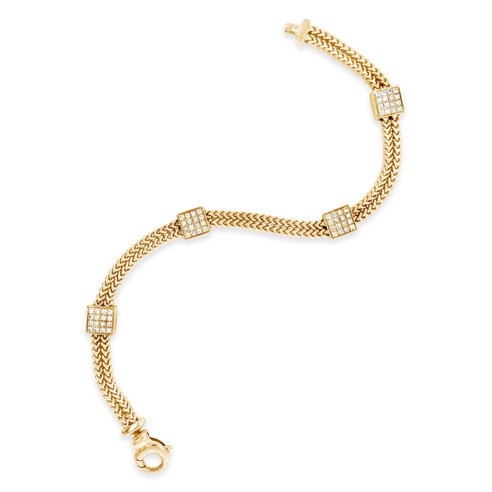Diamond Square Station Bracelet -14K gold weighing 17.1 grams - 64 round diamonds totaling .50 carats