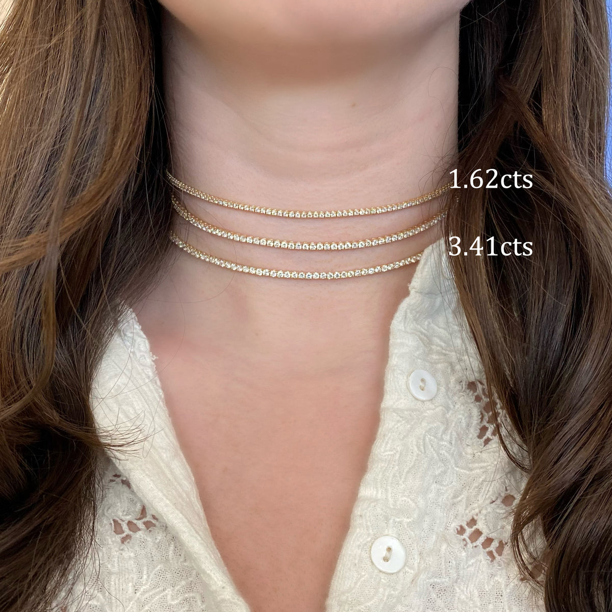 3.41 CT Diamond Adjustable Tennis Choker  - 14K gold weighing 8.54 grams  - 78 round diamonds totaling 3.41 carats