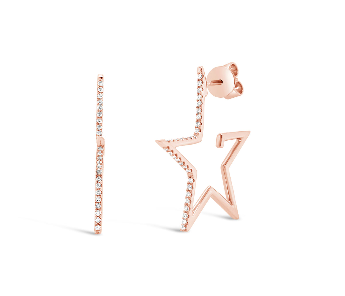 Diamond Star Hoop Earrings -14k gold weighing 3.78 grams  -62 round diamond weighing .25 carats