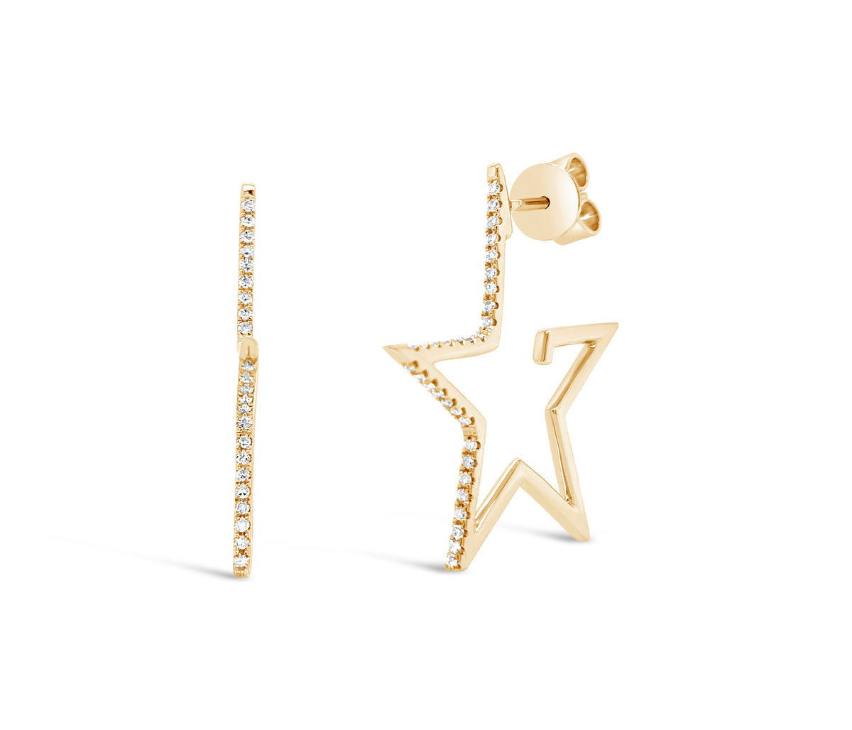 Diamond Star Hoop Earrings -14k gold weighing 3.78 grams  -62 round diamond weighing .25 carats