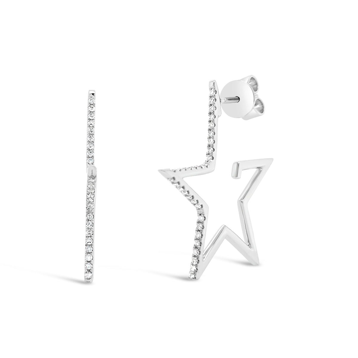 Diamond Star Hoop Earrings -14k gold weighing 3.78 grams  -62 round diamond weighing .25 carats