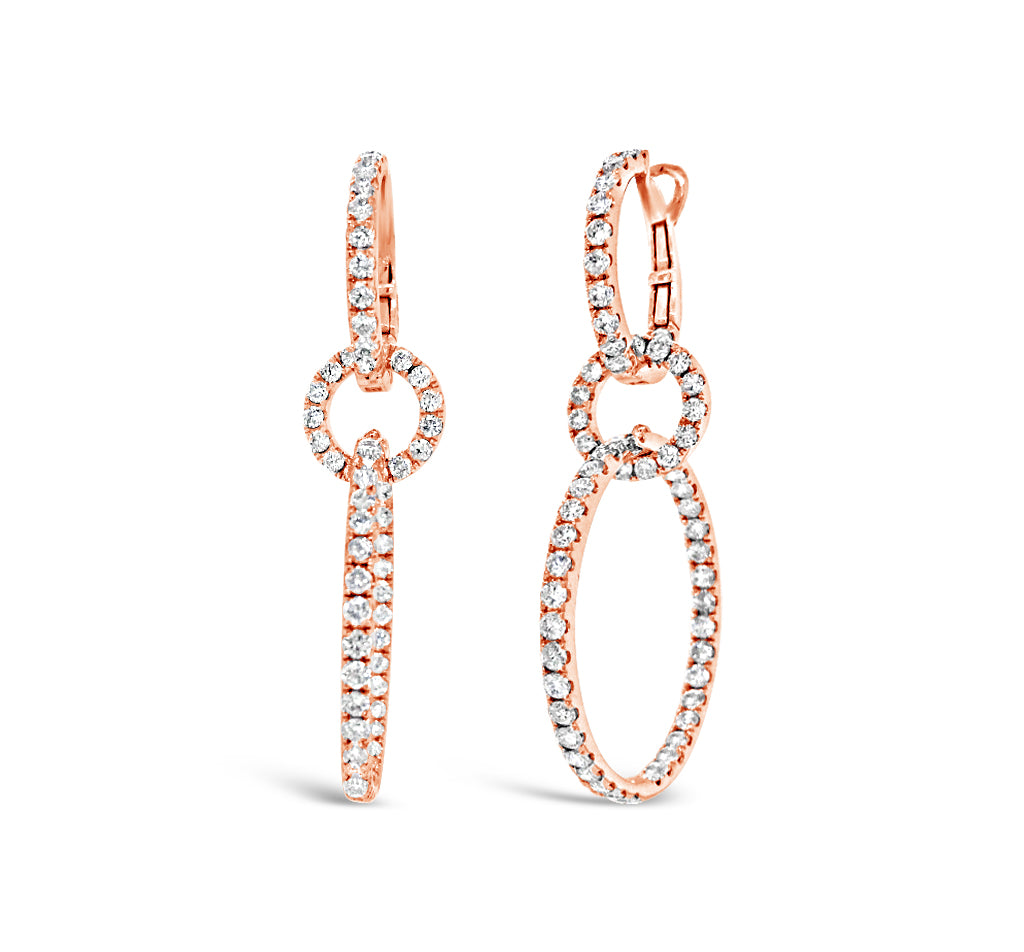 Diamond Dangle Cocktail Earrings  -14K gold weighing 5.56 grams  -134 round diamonds totaling 2.65 carats