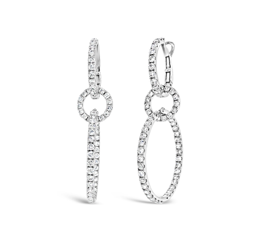 Diamond Dangle Cocktail Earrings  -14K gold weighing 5.56 grams  -134 round diamonds totaling 2.65 carats