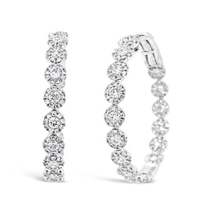 Diamond Halo Hoop Earrings -14k gold weighing 6.2 grams  -320 round diamond weighing 1.58 carats