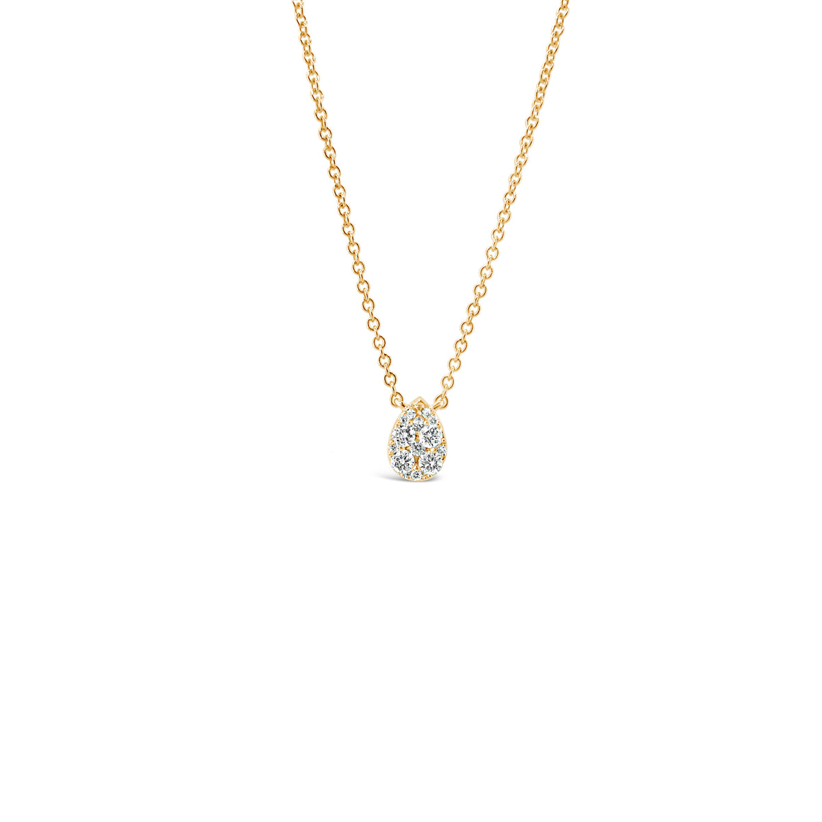 Diamond Teardrop Cluster Necklace  -14K gold weighing 1.40 grams  -12 round diamonds totaling 0.19 carats 