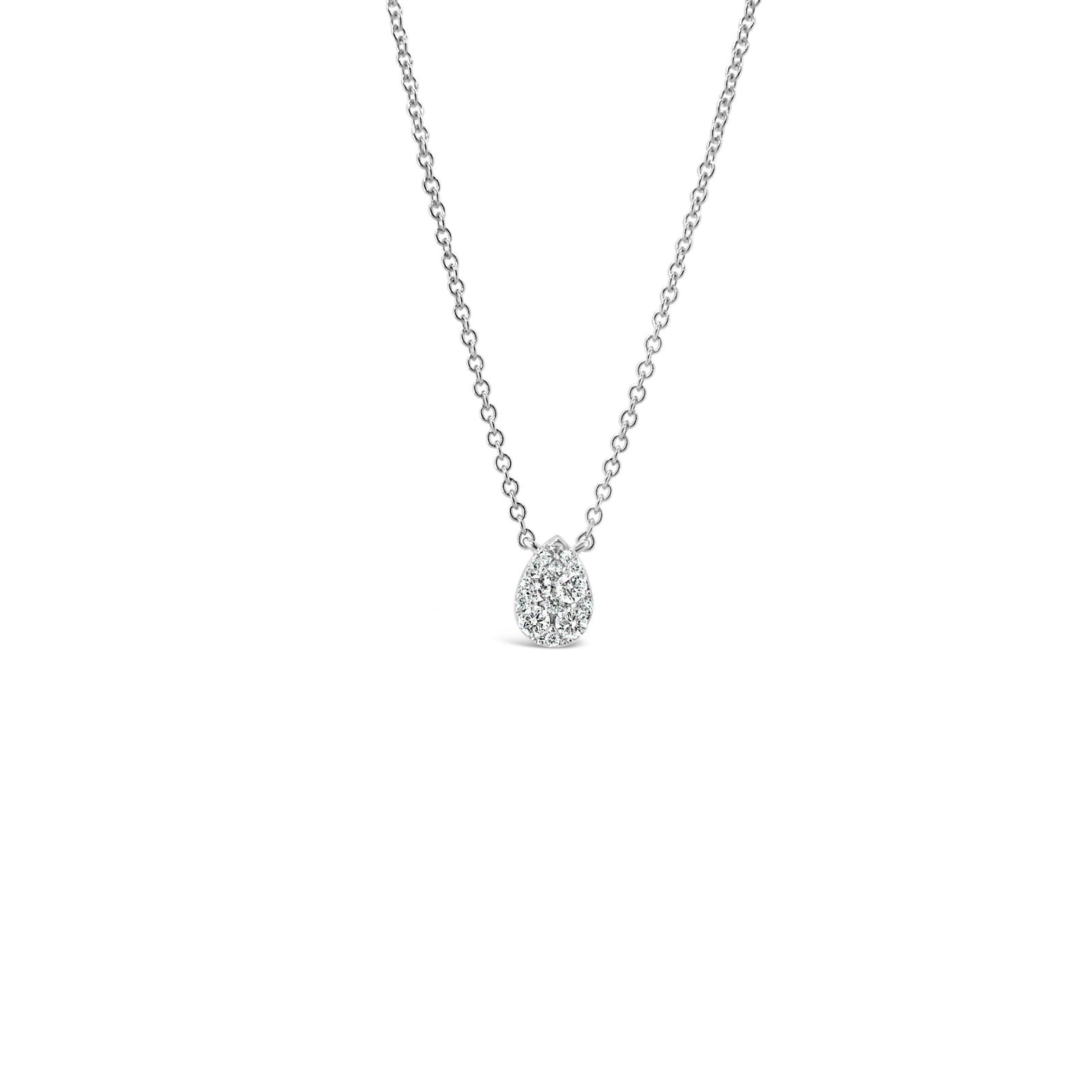 Diamond Teardrop Cluster Necklace  -14K gold weighing 1.40 grams  -12 round diamonds totaling 0.19 carats 