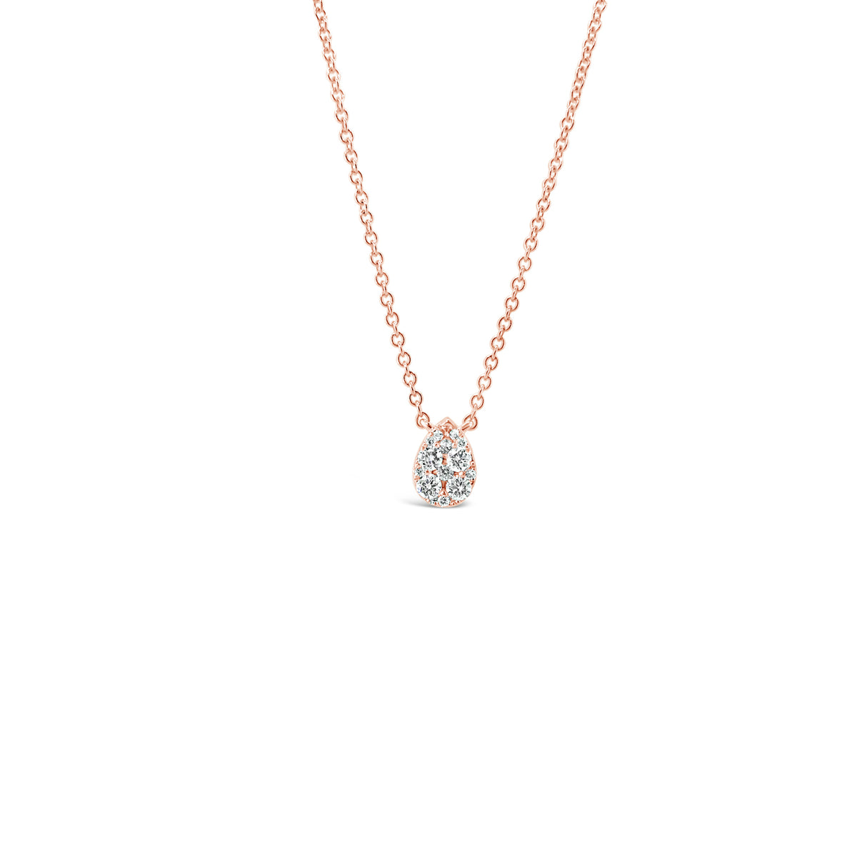 Diamond Teardrop Cluster Necklace  -14K gold weighing 1.40 grams  -12 round diamonds totaling 0.19 carats 