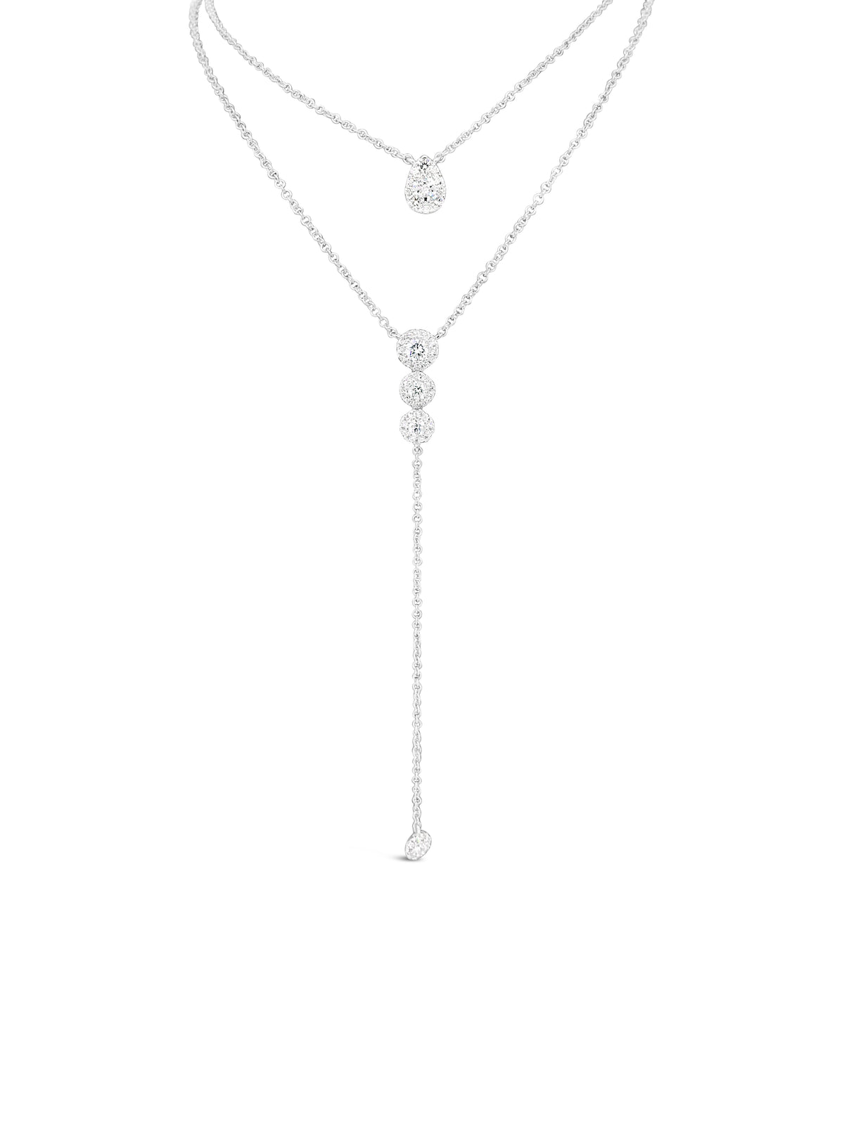 Diamond Teardrop Cluster Necklace  -14K gold weighing 1.40 grams  -12 round diamonds totaling 0.19 carats 