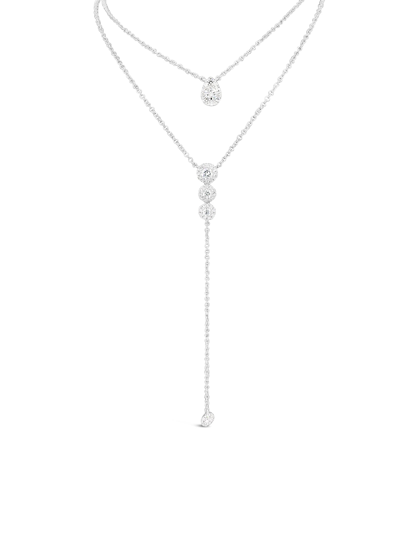 Diamond Teardrop Cluster Necklace  -14K gold weighing 1.40 grams  -12 round diamonds totaling 0.19 carats 