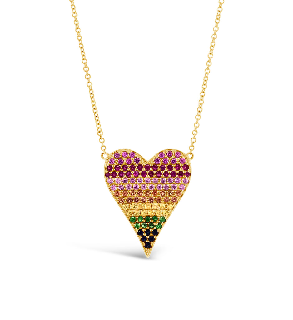 Rainbow Gemstone Heart Pendant Necklace - Nuha Jewelers
