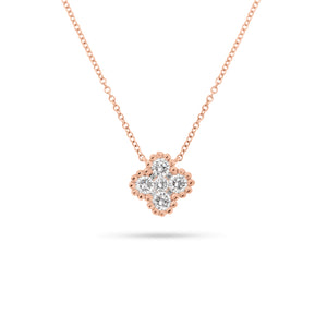 Diamond Clover Necklace  - 14K gold weighing 2.49 grams  - 9 round diamonds totaling 0.53 carats