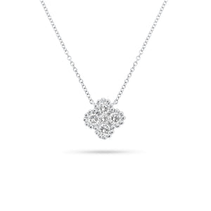 Diamond Clover Necklace  - 14K gold weighing 2.49 grams  - 9 round diamonds totaling 0.53 carats