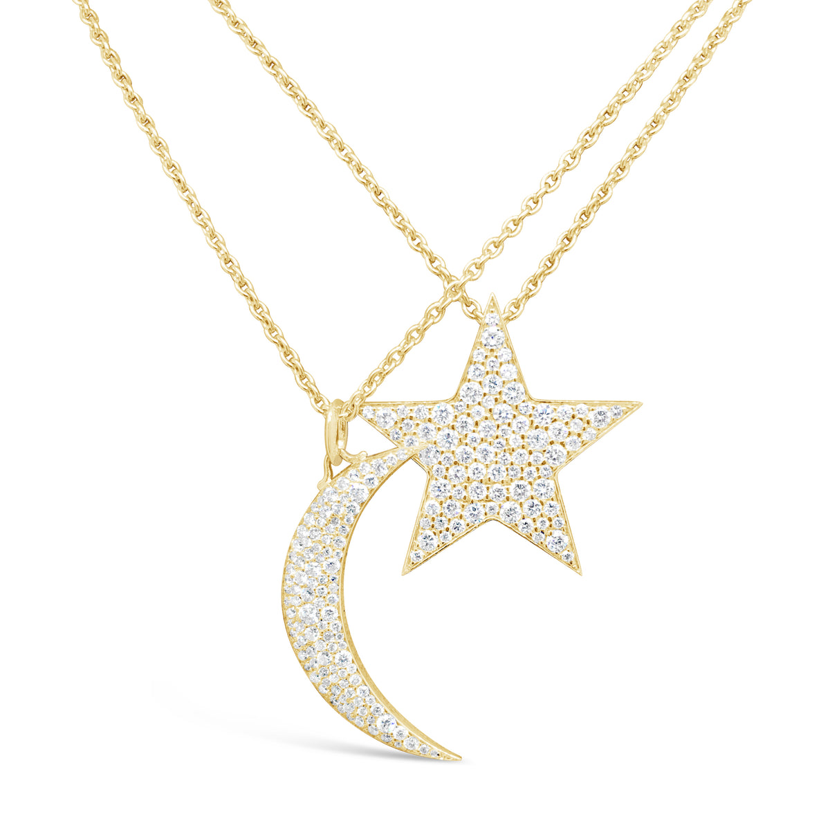 Pave Diamond Crescent Moon Pendant  -14K gold weighing 5.0 grams  -Round diamonds totaling 0.65 carats