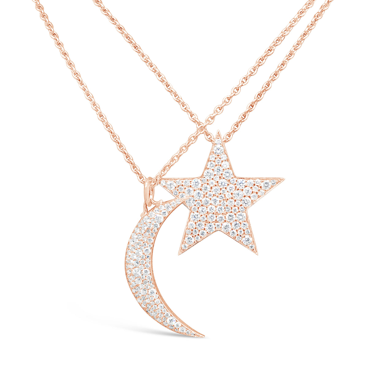 Pave Diamond Crescent Moon Pendant  -14K gold weighing 5.0 grams  -Round diamonds totaling 0.65 carats