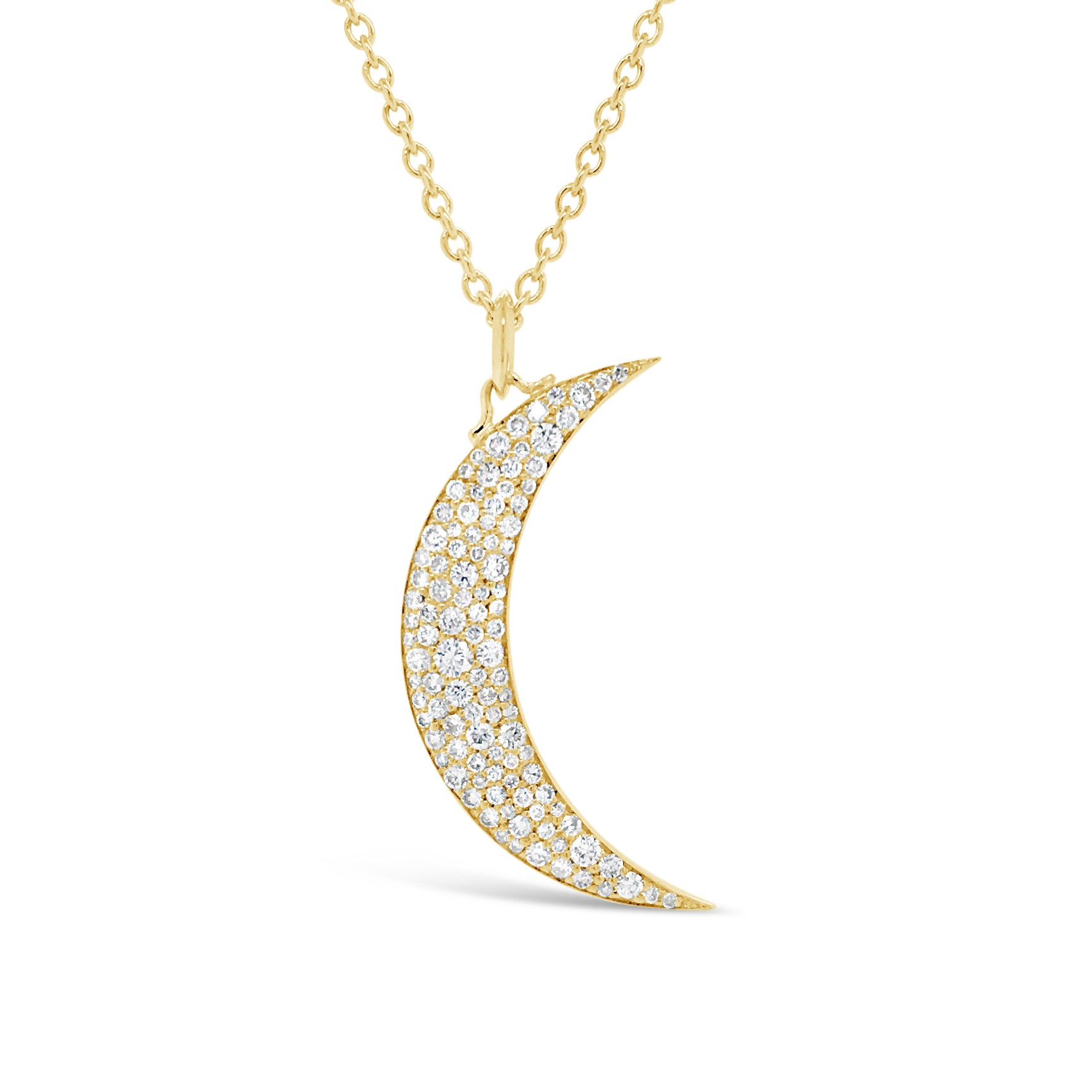 Pave Diamond Crescent Moon Pendant  -14K gold weighing 5.0 grams  -Round diamonds totaling 0.65 carats