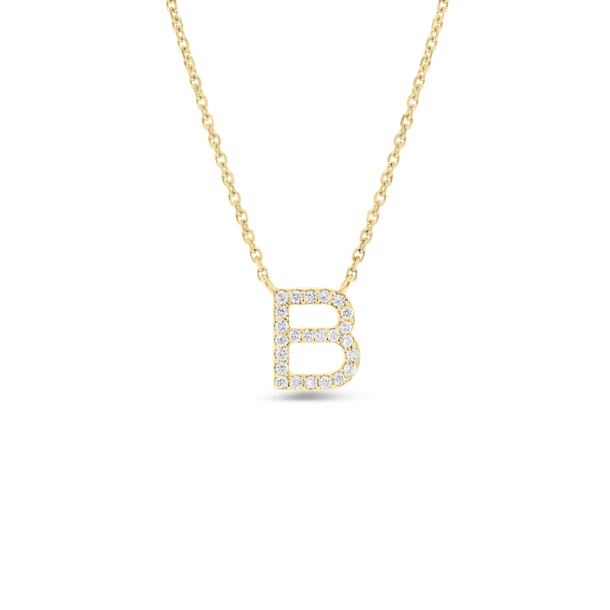 Diamond Uppercase Initial Pendant  - 14K gold weighing 1.73 grams  - 15 round diamonds totaling 0.07 carats