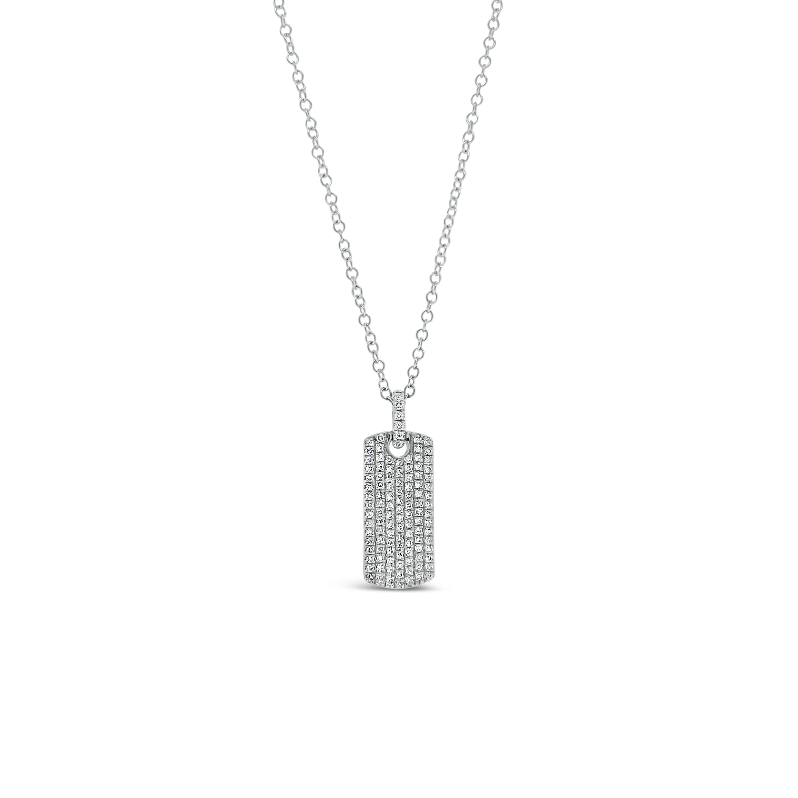 Diamond Dog Tag Necklace with Diamond Bail  - 14K gold weighing 2.18 grams  - 112 round diamonds totaling 0.23 carats