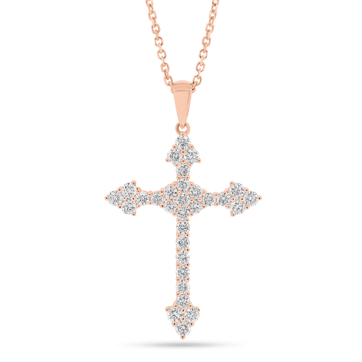 Pave Diamond Cross Pendant -18K rose gold weighing 1.81 grams   -30 round diamonds weighing 0.74 carats 