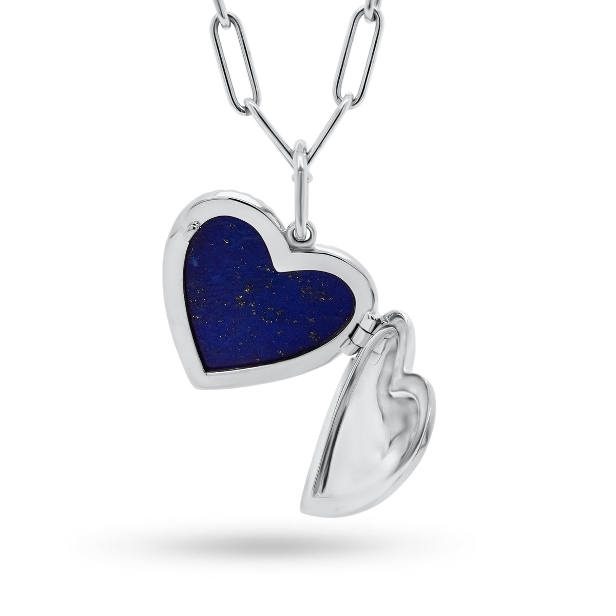 Lapis & Diamond Heart Locket - 14K white gold weighing 3.89 grams - 50 round diamonds totaling 0.16 carats - 3.71 ct lapis