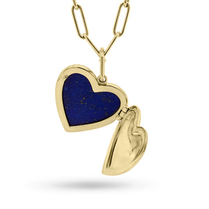 Lapis & Diamond Heart Locket - 14K yellow gold weighing 3.89 grams - 50 round diamonds totaling 0.16 carats - 3.71 ct lapis