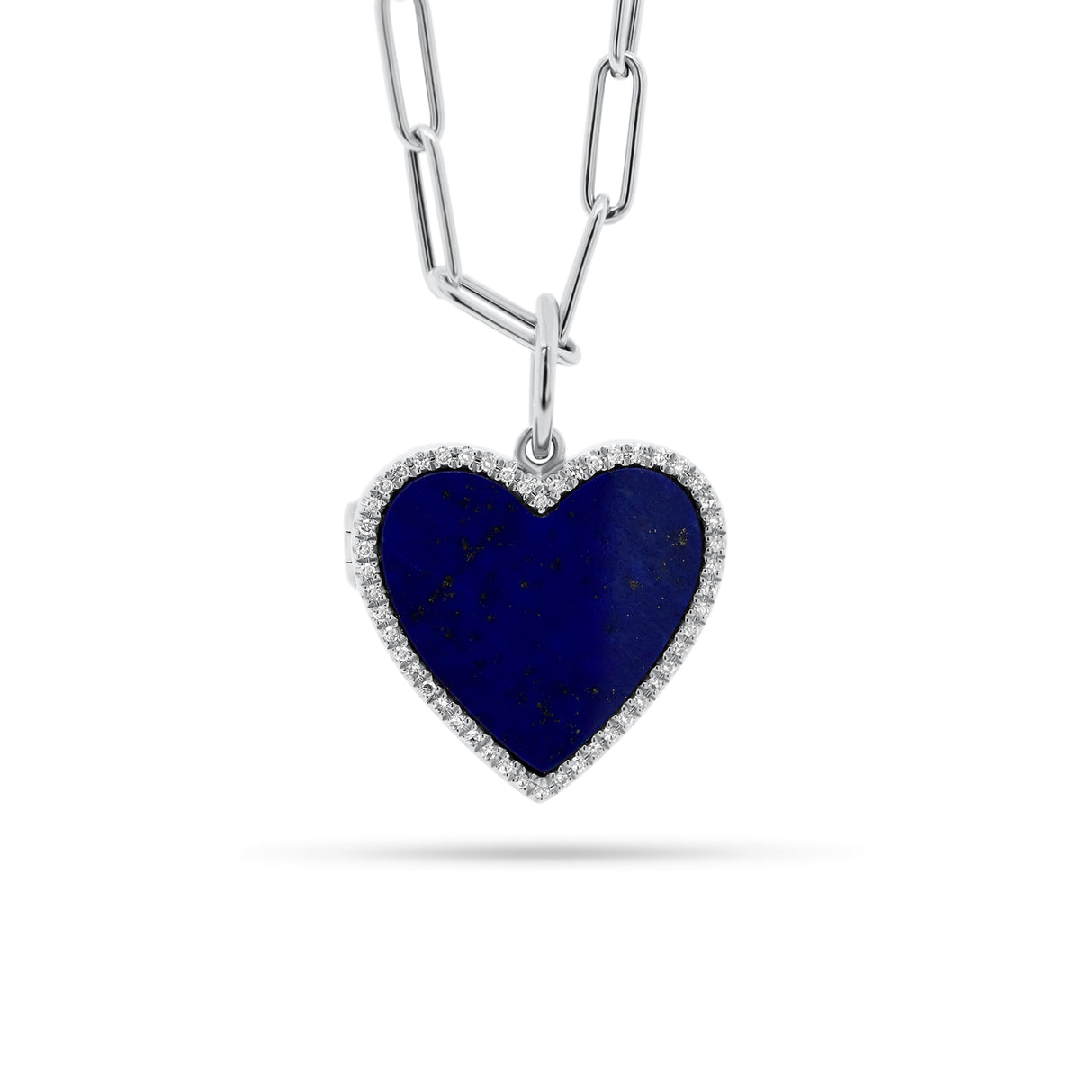 Lapis & Diamond Heart Locket - 14K white gold weighing 3.89 grams - 50 round diamonds totaling 0.16 carats - 3.71 ct lapis