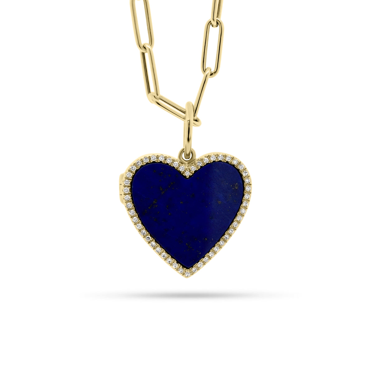 Lapis & Diamond Heart Locket - 14K yellow gold weighing 3.89 grams - 50 round diamonds totaling 0.16 carats - 3.71 ct lapis