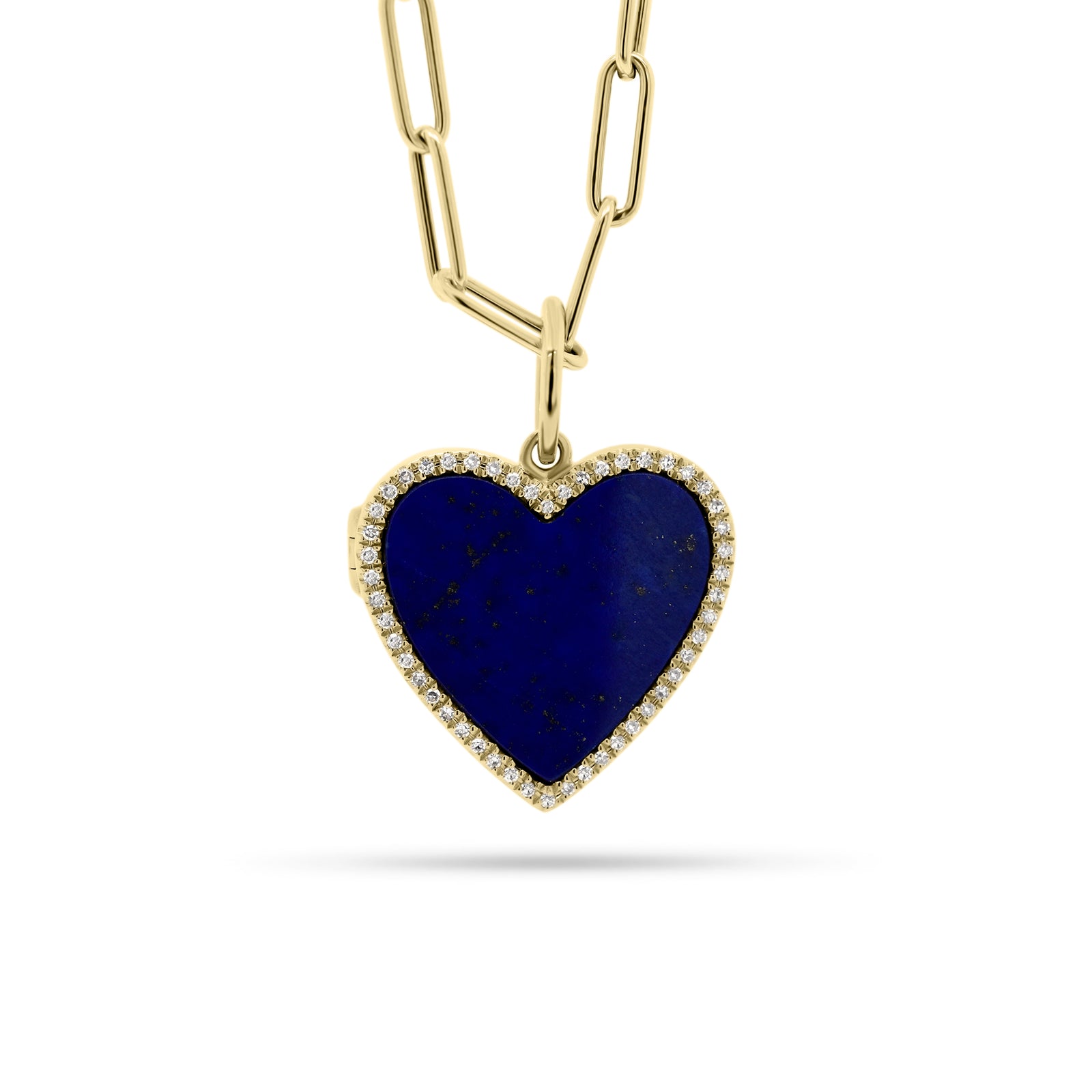 Lapis & Diamond Heart Locket - 14K yellow gold weighing 3.89 grams - 50 round diamonds totaling 0.16 carats - 3.71 ct lapis