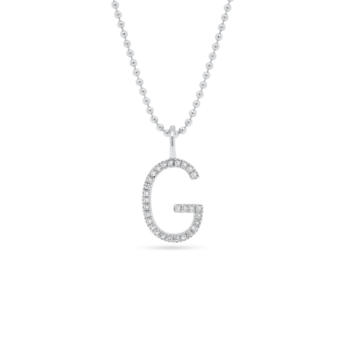 Diamond Initial Pendant  - 14K gold weighing 0.59 grams  - 29 round diamonds totaling 0.08 carats