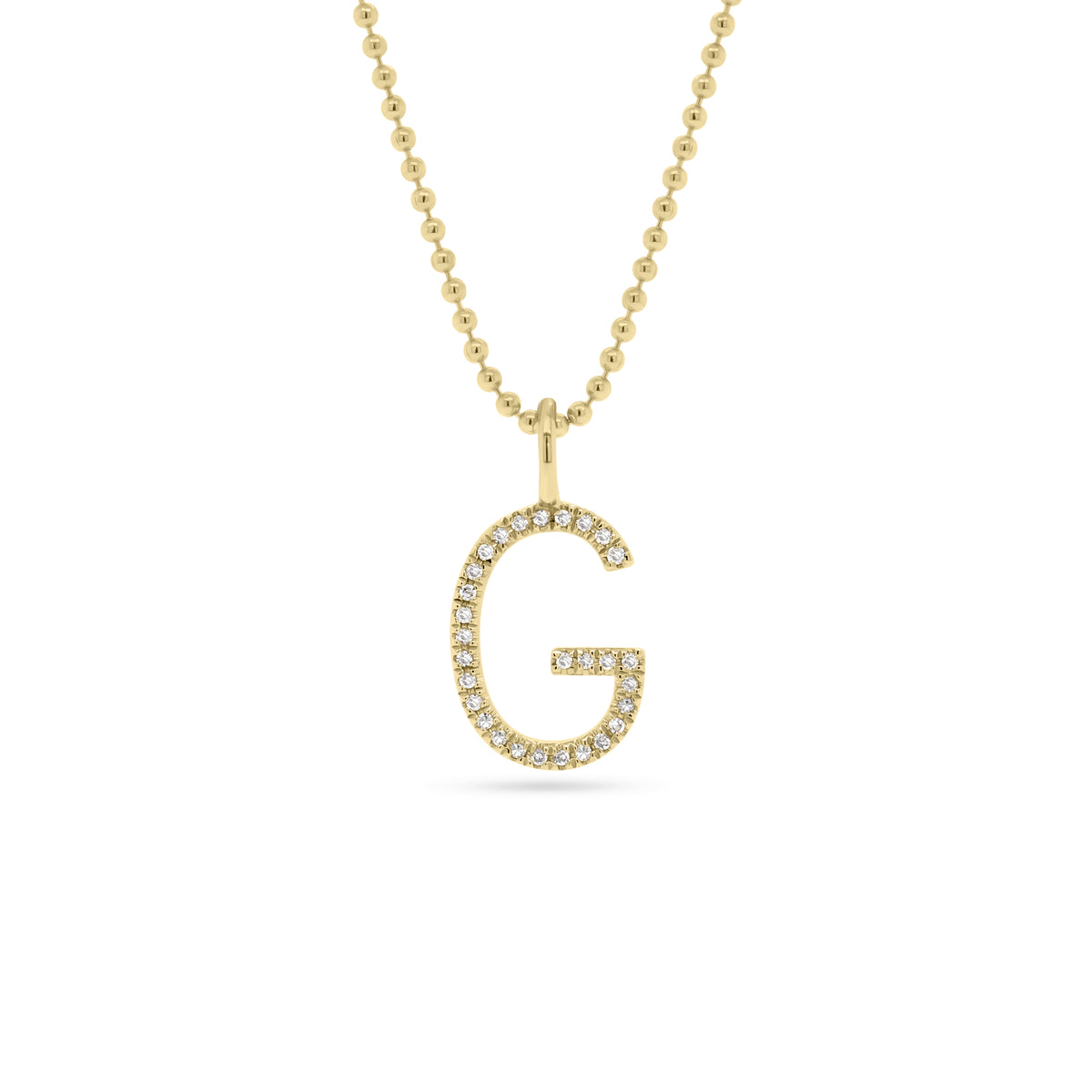 Diamond Initial Pendant  - 14K gold weighing 0.59 grams  - 29 round diamonds totaling 0.08 carats