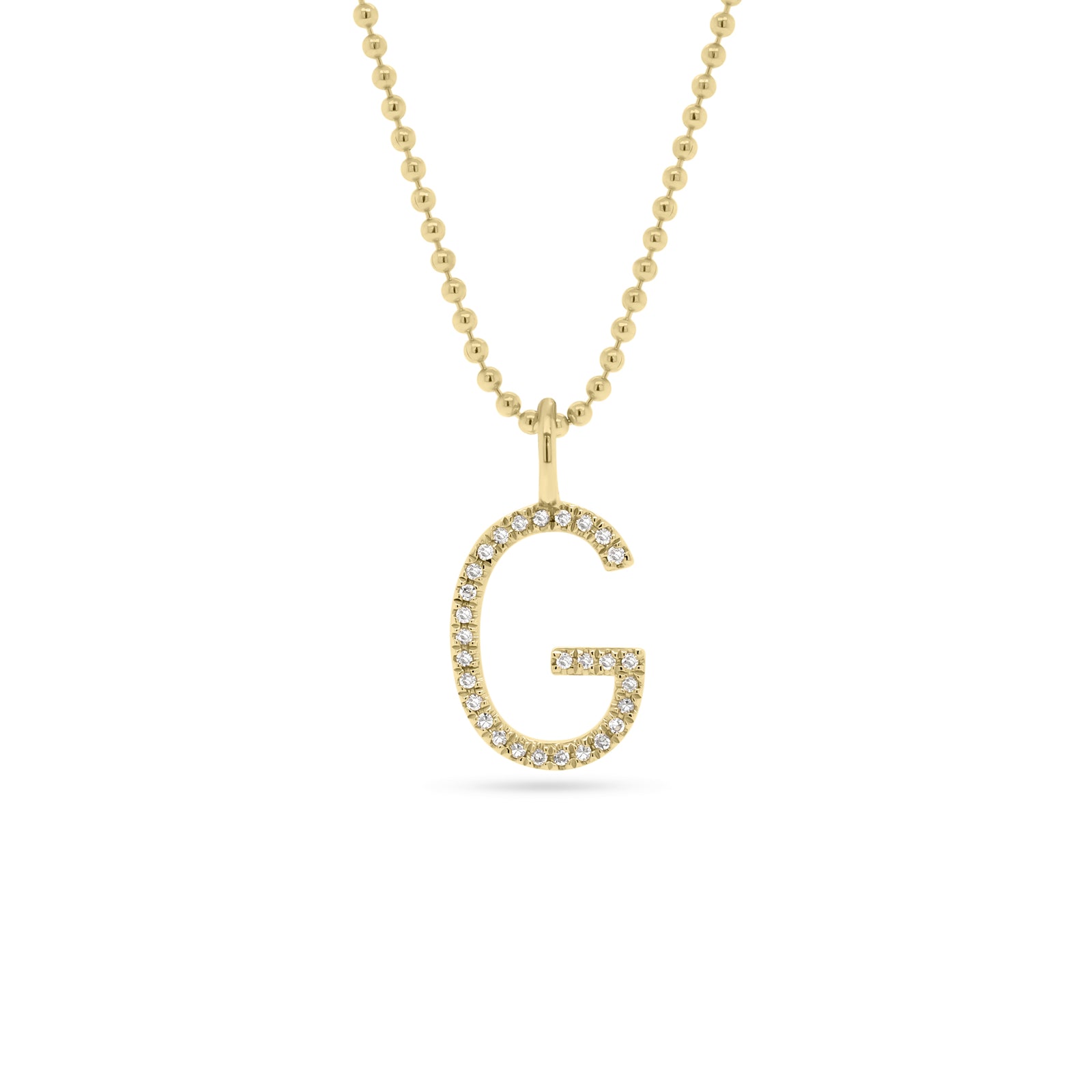 Diamond Initial Pendant  - 14K gold weighing 0.59 grams  - 29 round diamonds totaling 0.08 carats