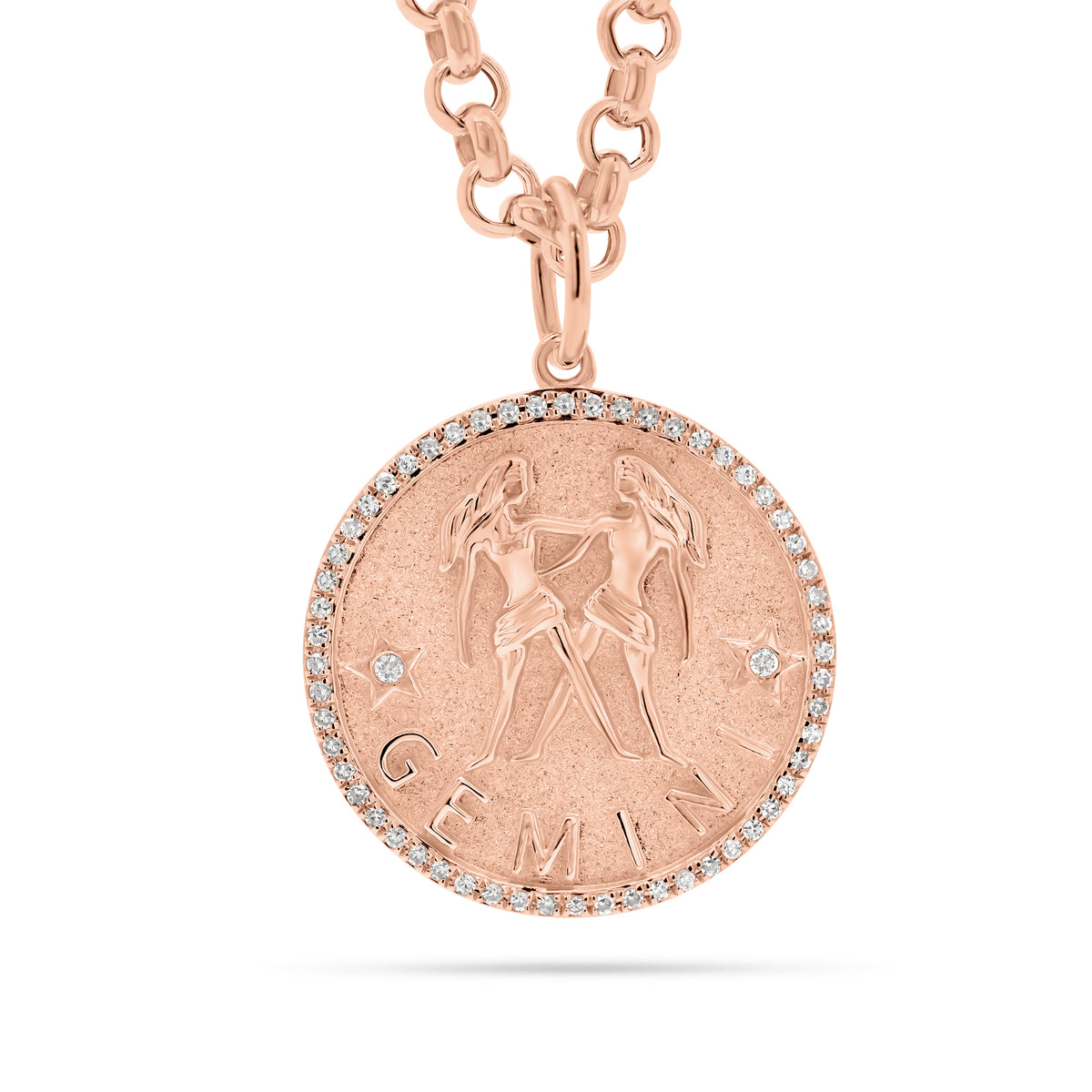 Diamond Zodiac Pendant - Gemini - 14K rose gold weighing 4.25 grams - 58 round diamonds totaling 0.16 carats