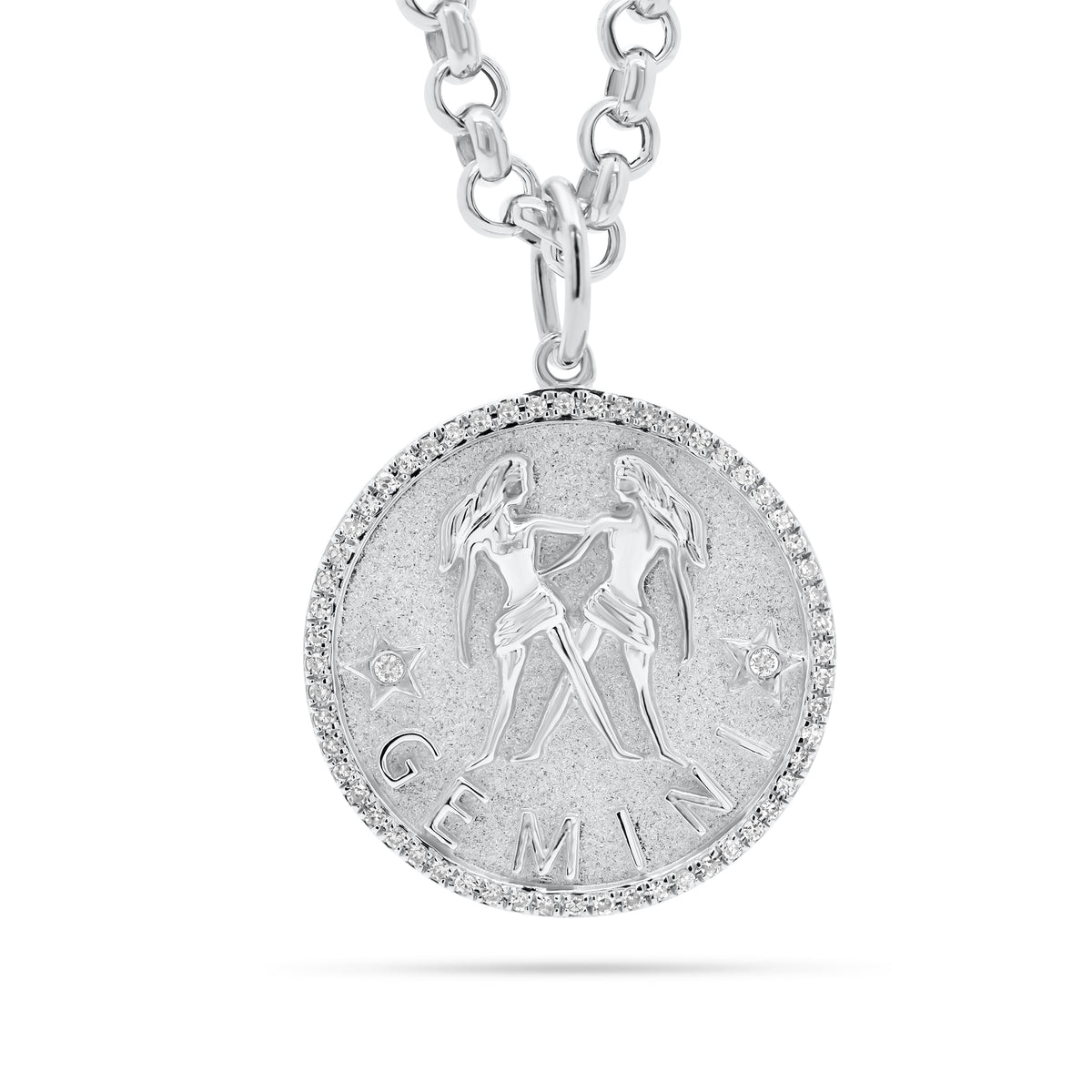 Diamond Zodiac Pendant - Gemini - 14K white gold weighing 4.25 grams - 58 round diamonds totaling 0.16 carats