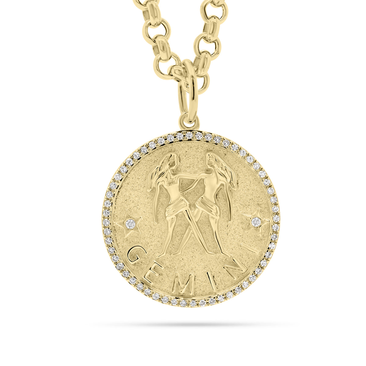 Diamond Zodiac Pendant - Gemini - 14K yellow gold weighing 4.25 grams  - 58 round diamonds totaling 0.16 carats