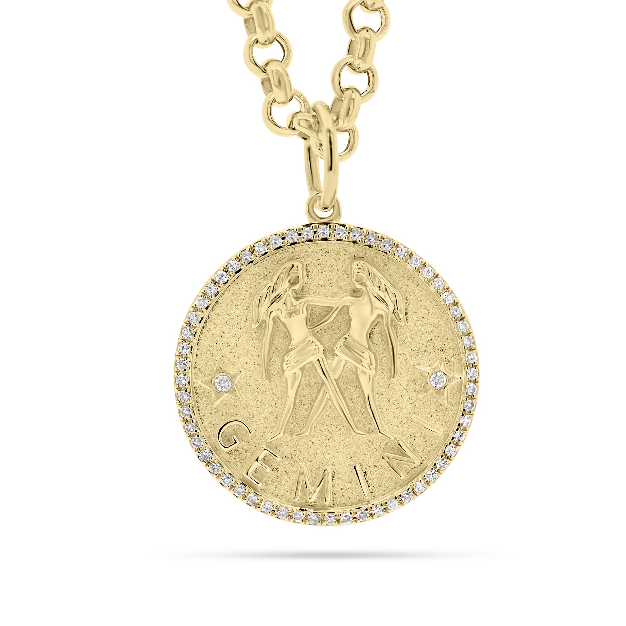 Diamond Zodiac Pendant - Gemini - 14K yellow gold weighing 4.25 grams  - 58 round diamonds totaling 0.16 carats