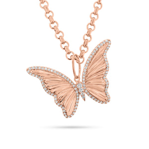 Diamond Butterfly Pendant - 14K rose gold weighing 3.81 grams - 102 round diamonds totaling 0.31 carats