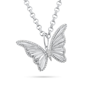 Diamond Butterfly Pendant - 14K white gold weighing 3.81 grams - 102 round diamonds totaling 0.31 carats