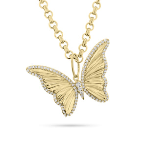 Diamond Butterfly Pendant - 14K yellow gold weighing 3.81 grams  - 102 round diamonds totaling 0.31 carats