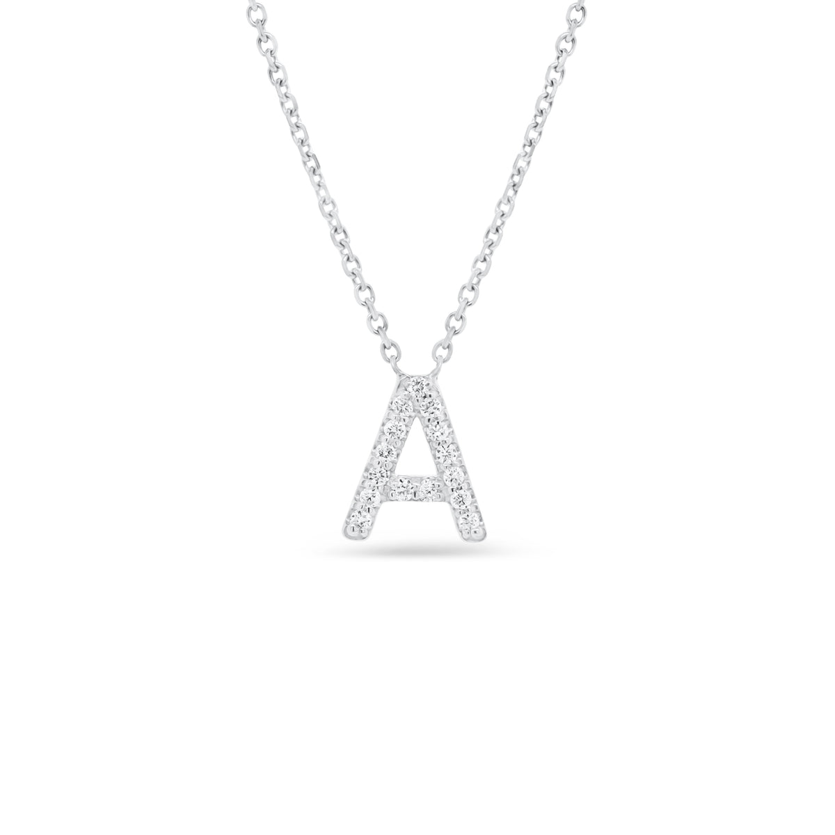 Diamond Uppercase Initial Pendant  - 14K gold weighing 1.73 grams  - 15 round diamonds totaling 0.07 carats
