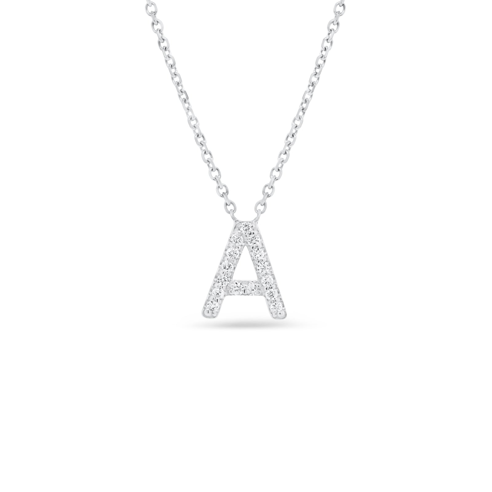 Diamond Uppercase Initial Pendant  - 14K gold weighing 1.73 grams  - 15 round diamonds totaling 0.07 carats
