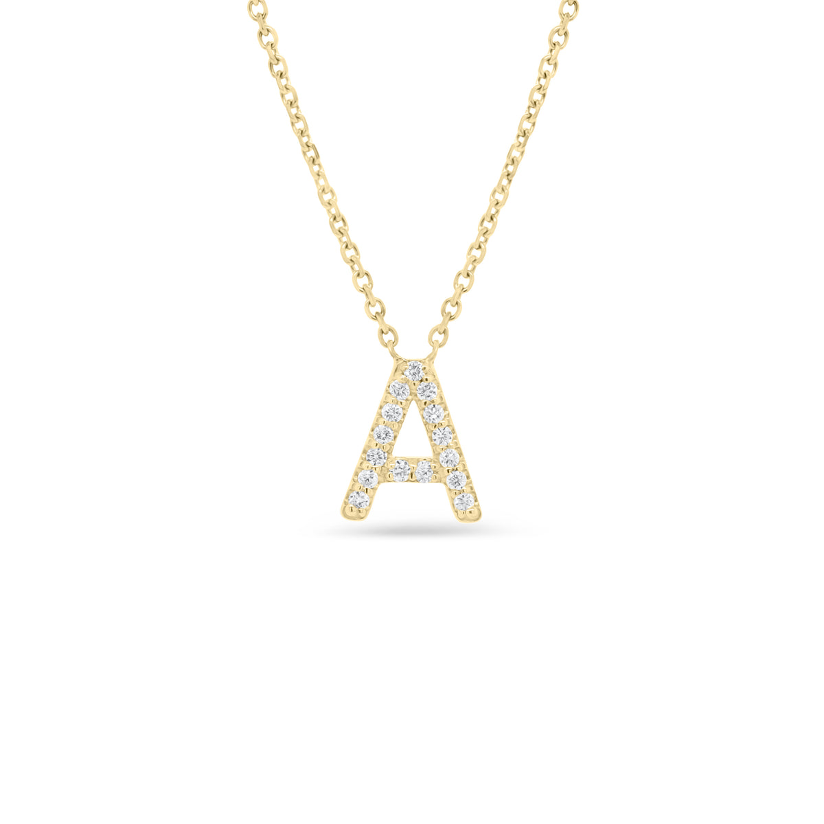 Diamond Uppercase Initial Pendant  - 14K gold weighing 1.73 grams  - 15 round diamonds totaling 0.07 carats