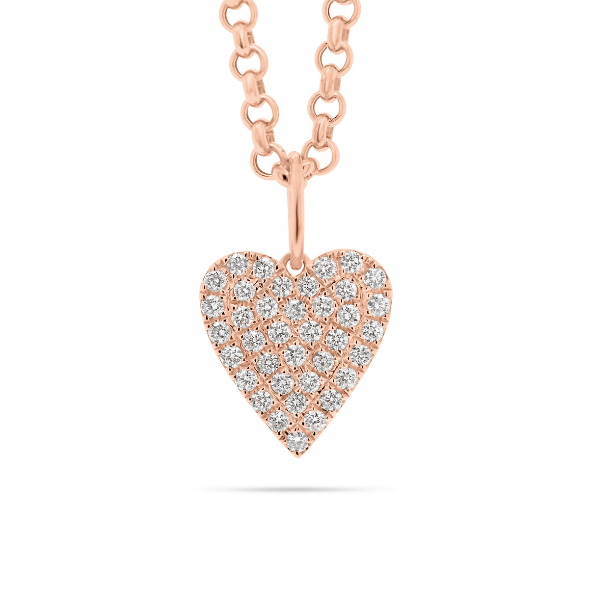 Full Cut Diamond Classic Heart Pendant - 14K rose gold weighing 1.95 grams - 38 round diamonds totaling 0.64 carats