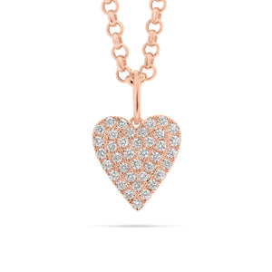 Full Cut Diamond Classic Heart Pendant - 14K rose gold weighing 1.95 grams - 38 round diamonds totaling 0.64 carats