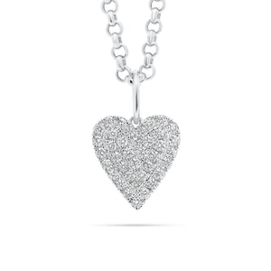 Full Cut Diamond Classic Heart Pendant - 14K white gold weighing 1.95 grams - 38 round diamonds totaling 0.64 carats