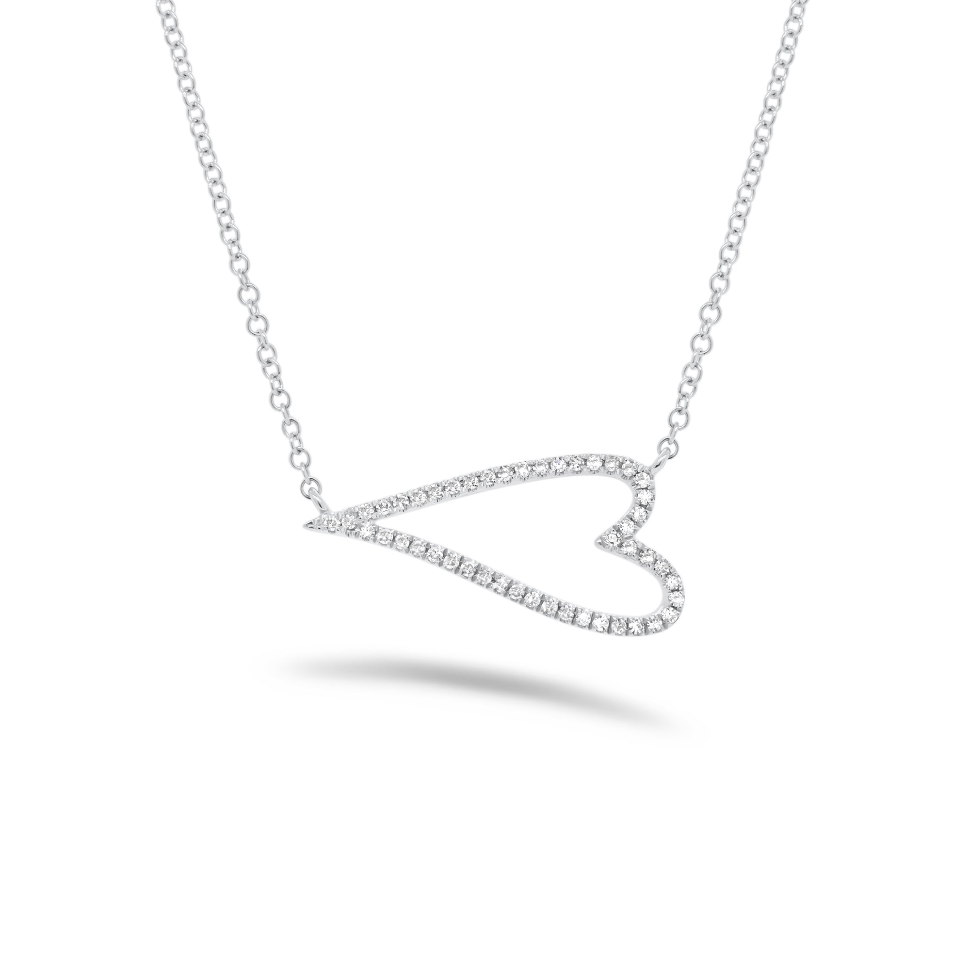 Diamond Horizontal Open Heart Necklace - 14K rose gold weighing 1.90 grams - 47 round diamonds totaling 0.11 carats