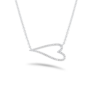 Diamond Horizontal Open Heart Necklace - 14K white gold weighing 1.90 grams - 47 round diamonds totaling 0.11 carats