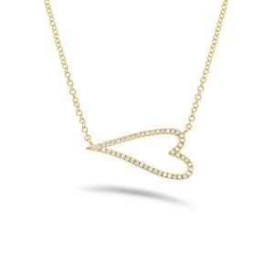Diamond Horizontal Open Heart Necklace - 14K yellow gold weighing 1.90 grams - 47 round diamonds totaling 0.11 carats