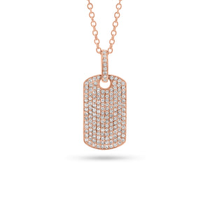Pave Diamond Dog Tag Necklace with Diamond Bail  - 14K gold weighing 2.88 grams  - 168 round diamonds totaling 0.38 carats