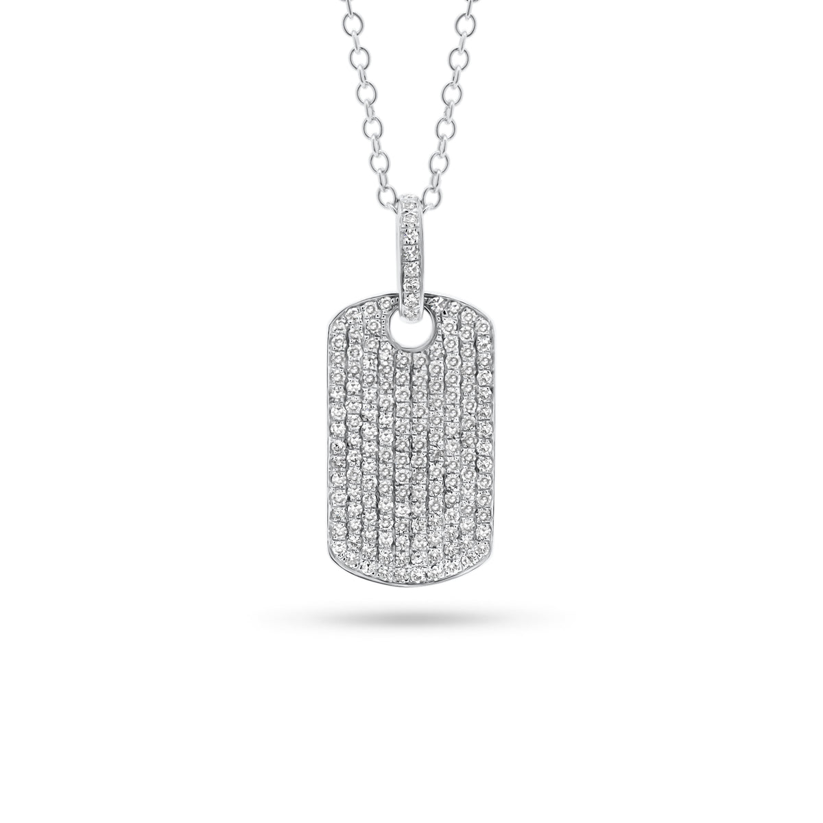 Pave Diamond Dog Tag Necklace with Diamond Bail  - 14K gold weighing 2.88 grams  - 168 round diamonds totaling 0.38 carats
